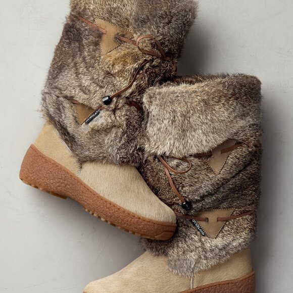 OSCAR SPORT Anna Wool-Lined Rabbit Fur Boots, Size 39 (8.5/9) - Picture 2 of 15